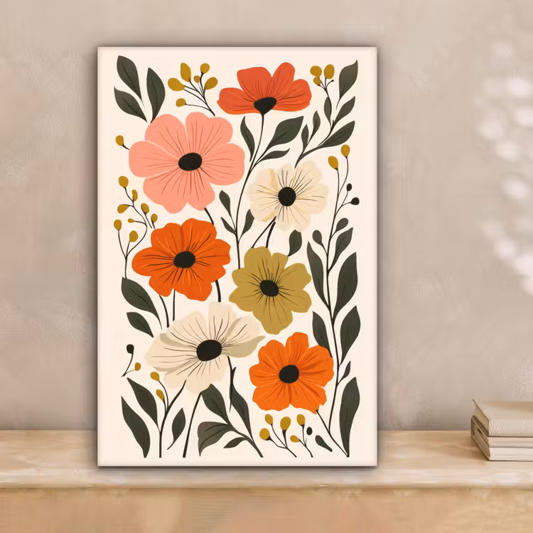 Veldbloemen - Stengels - Blaadjes - Groen canvas 2cm klein -sfeer1
