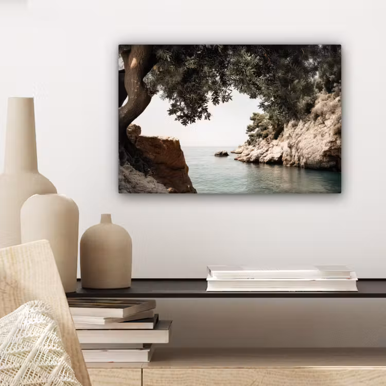Rotsen - Zee - Boom - Groen canvas 2cm klein -closeup_print_DE