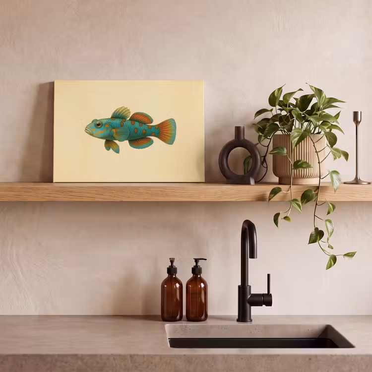 Vis - Blauw - Stippen - Schubben canvas 2cm klein -sfeer3