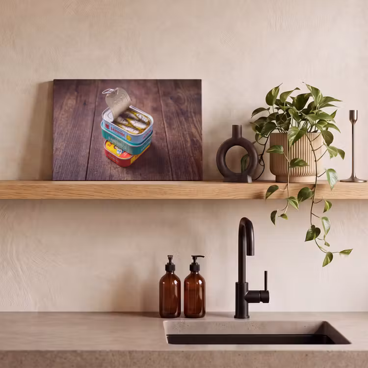 Leinwandbild - Fisch – Dosen – Küche - Vis - Blikjes - Keuken canvas 2cm klein