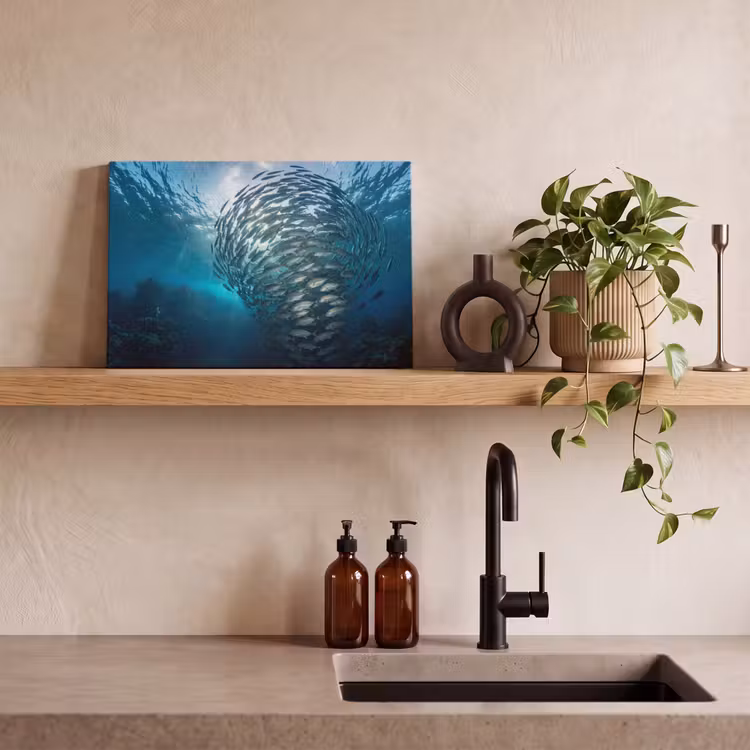 Vis - School - Oceaan - Natuur - Blauw canvas 2cm klein -sfeer3