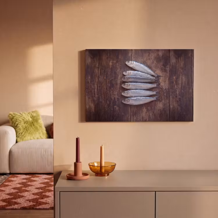 Leinwandbild - Fisch – Holz – Essen - Vis - Hout - Eten canvas 2cm klein