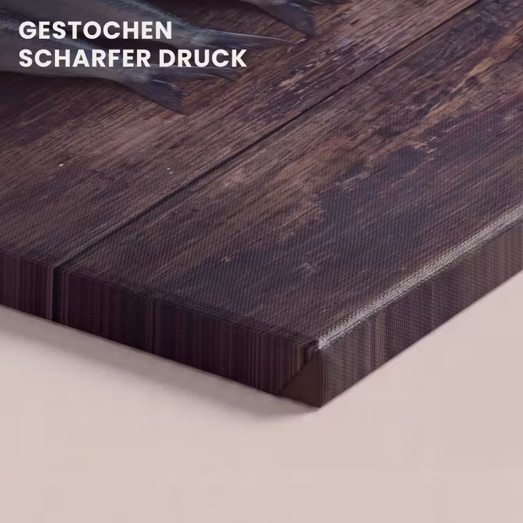 Leinwandbild - Fisch – Holz – Essen - Vis - Hout - Eten canvas 2cm klein