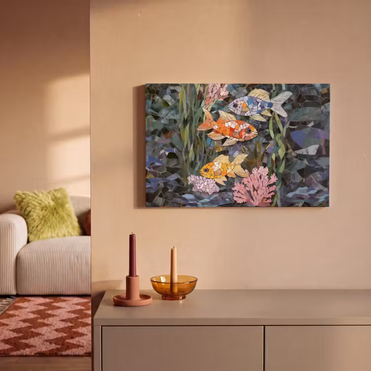 Vissen - Koraal - Zee - Mozaïek canvas 2cm klein -sfeer1