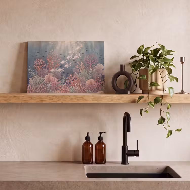 Vis - Koraal - Onderwater - Illustratie - Vintage canvas 2cm klein -sfeer3