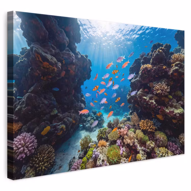 Vis - Koraalrif - Onderwater - Levendig - Blauw canvas 2cm klein -3d