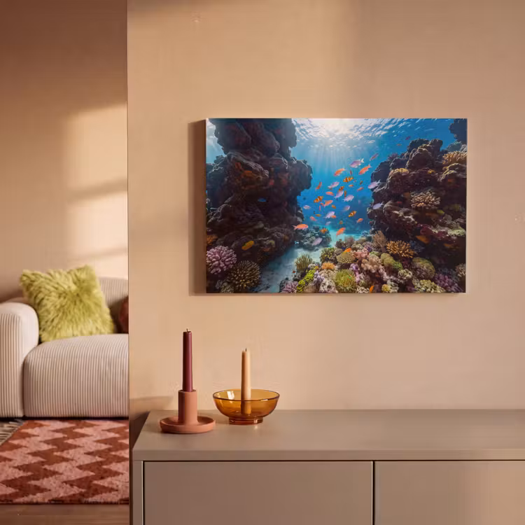 Vis - Koraalrif - Onderwater - Levendig - Blauw canvas 2cm klein -sfeer1