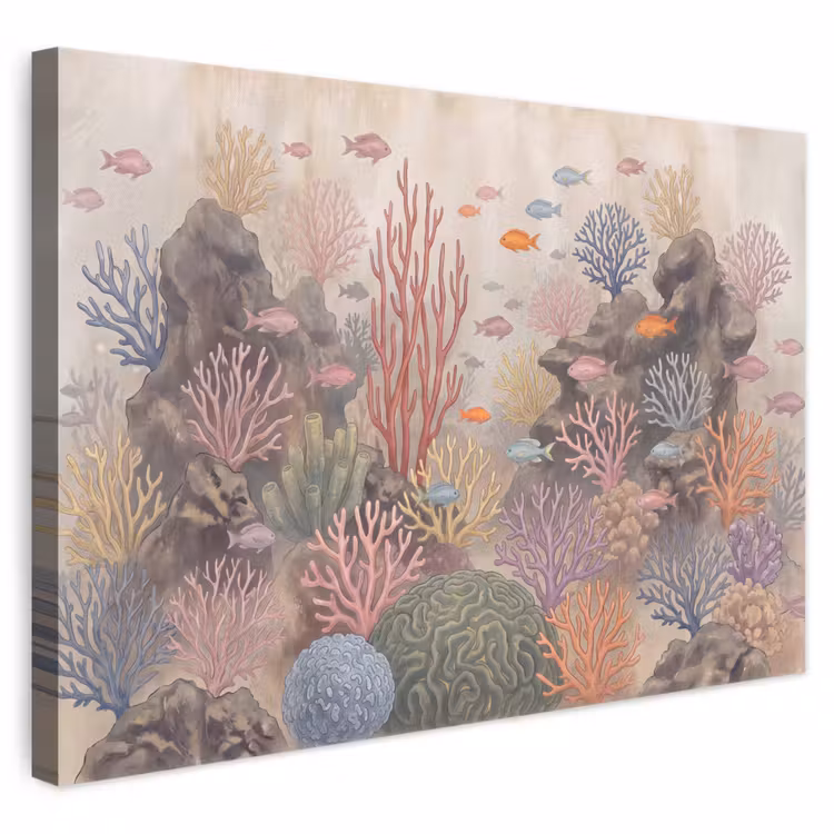 Vis - Koraalrif - Onderwaterwereld - Illustratie canvas 2cm klein -3d