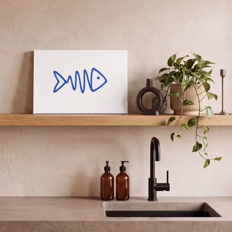 Vis - Minimalistisch - Blauw - Lijn canvas 2cm klein -sfeer3