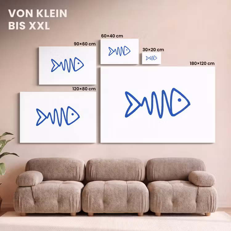 Vis - Minimalistisch - Blauw - Lijn canvas 2cm klein -Xsfeer8_DE