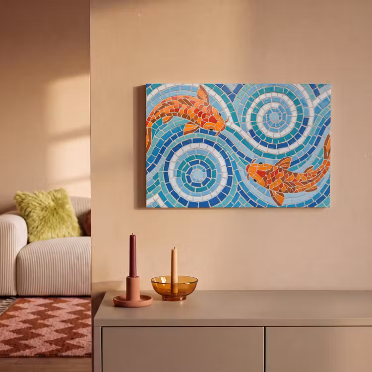 Vis - Mozaïek - Water - Decoratief - Blauw canvas 2cm klein -sfeer1