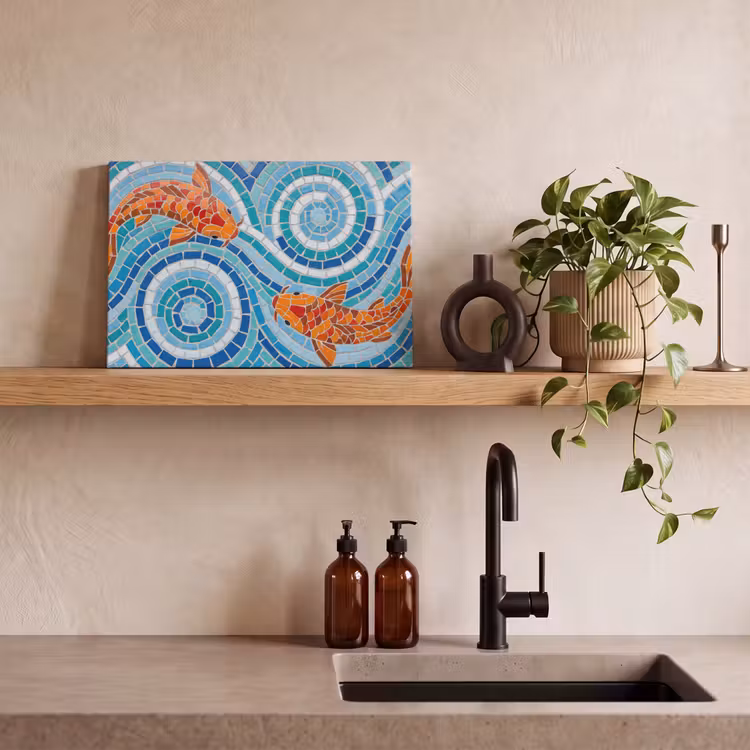 Vis - Mozaïek - Water - Decoratief - Blauw canvas 2cm klein -sfeer3