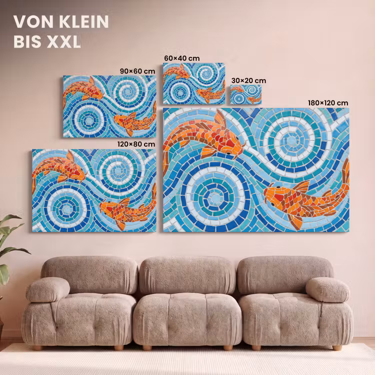 Vis - Mozaïek - Water - Decoratief - Blauw canvas 2cm klein -Xsfeer8_DE