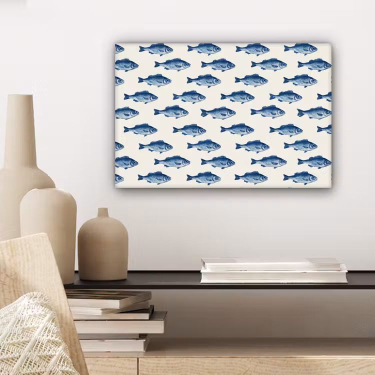 Vis - Patroon - Blauw canvas 2cm klein 34 -closeup_print_DE