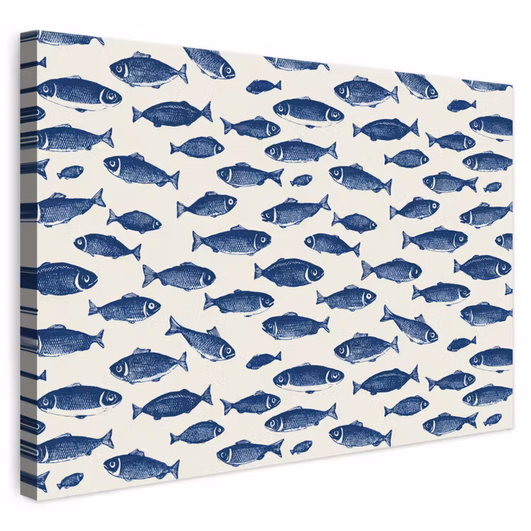 Vissen - Patroon - Blauw - Wit canvas 2cm klein 34 -3d