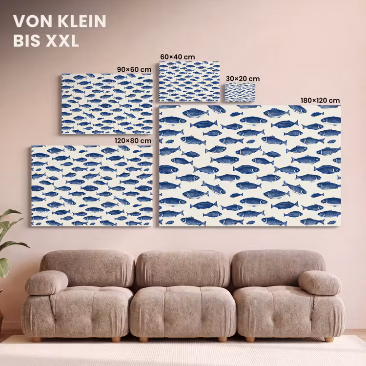 Vissen - Patroon - Blauw - Wit canvas 2cm klein 34 -Xsfeer8_DE