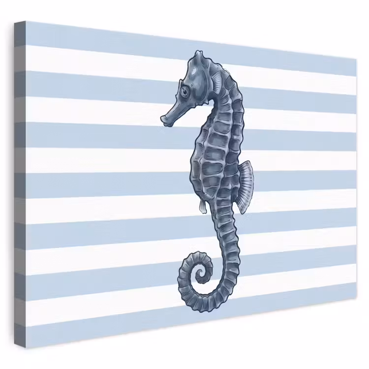 Vis - Oceaan - Illustratie - Blauw - Strepen canvas 2cm klein -3d