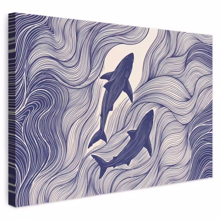 Vis - Oceaan - Lijntekening - Blauw - Dieren canvas 2cm klein -3d