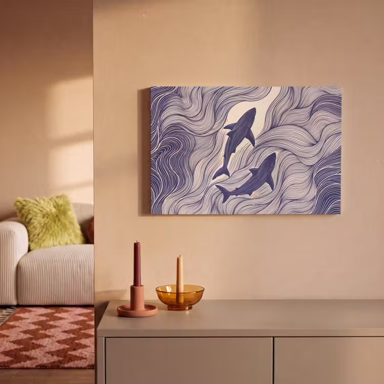 Vis - Oceaan - Lijntekening - Blauw - Dieren canvas 2cm klein -sfeer1