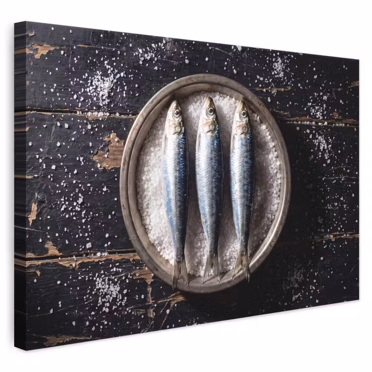 Leinwandbild - Fisch – Salz – Essen - Vis - Zout - Eten canvas 2cm klein