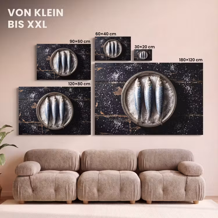 Leinwandbild - Fisch – Salz – Essen - Vis - Zout - Eten canvas 2cm klein