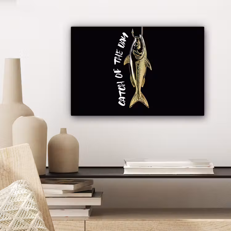 Vis - Zwart - Goud - Tekst canvas 2cm klein -closeup_print_DE