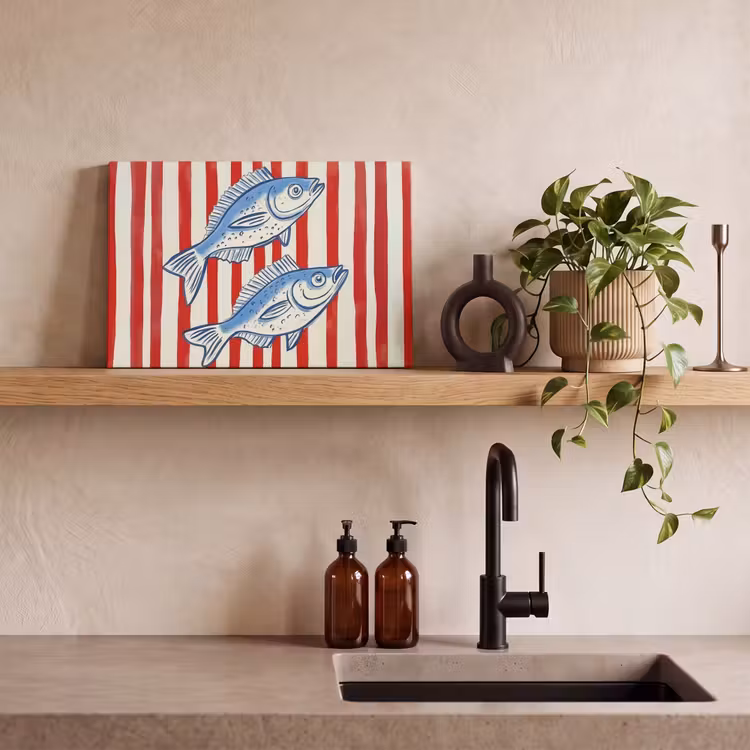 Vissen - Verticale strepen - Blauw - Rood canvas 2cm klein -closeup_print_DE