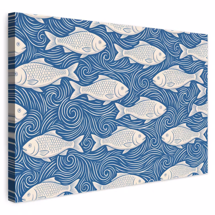 Vis - Water - Patroon - Grafisch - Blauw canvas 2cm klein -3d