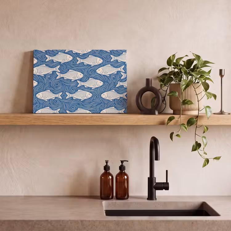 Vis - Water - Patroon - Grafisch - Blauw canvas 2cm klein -sfeer3