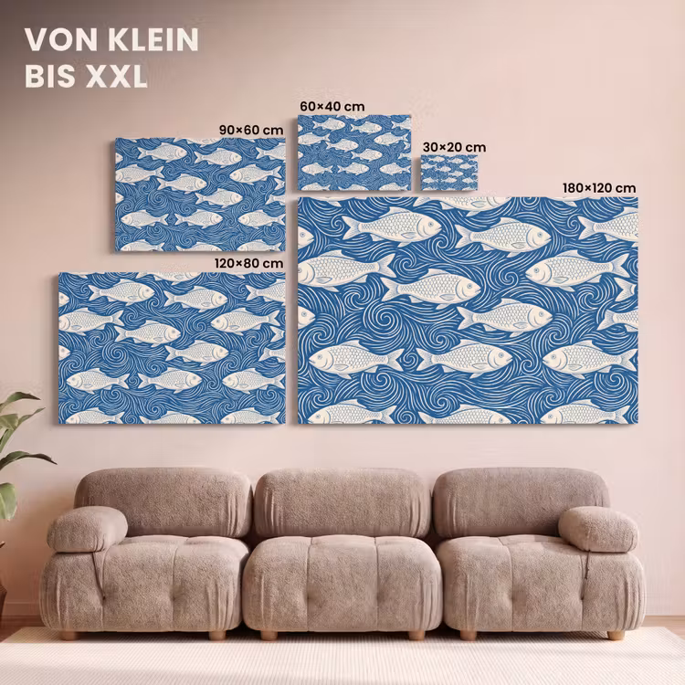 Vis - Water - Patroon - Grafisch - Blauw canvas 2cm klein -Xsfeer8_DE