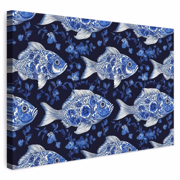 Vissen - Bloemen - Blauw canvas 2cm klein 34 -3d
