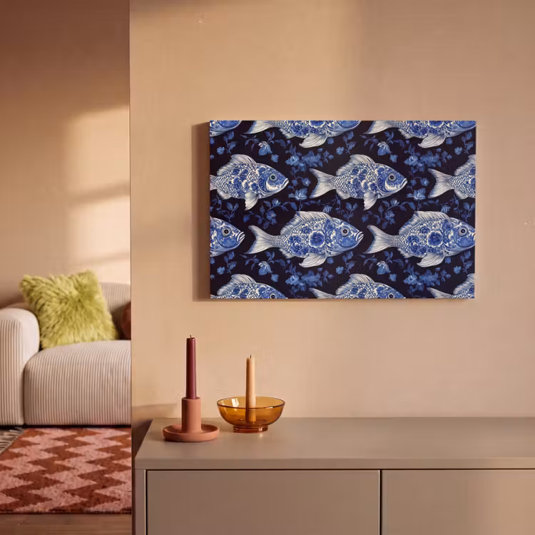 Vissen - Bloemen - Blauw canvas 2cm klein 34 -sfeer1