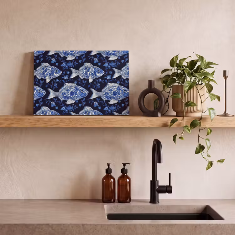 Vissen - Bloemen - Blauw canvas 2cm klein 34 -sfeer3