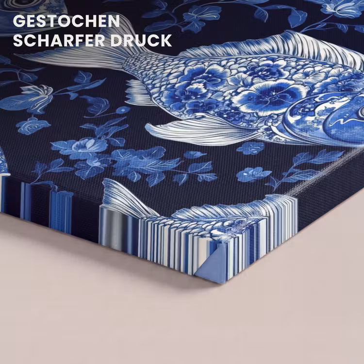 Vissen - Bloemen - Blauw canvas 2cm klein 34 -closeup_print_DE