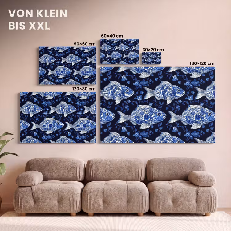Vissen - Bloemen - Blauw canvas 2cm klein 34 -Xsfeer8_DE