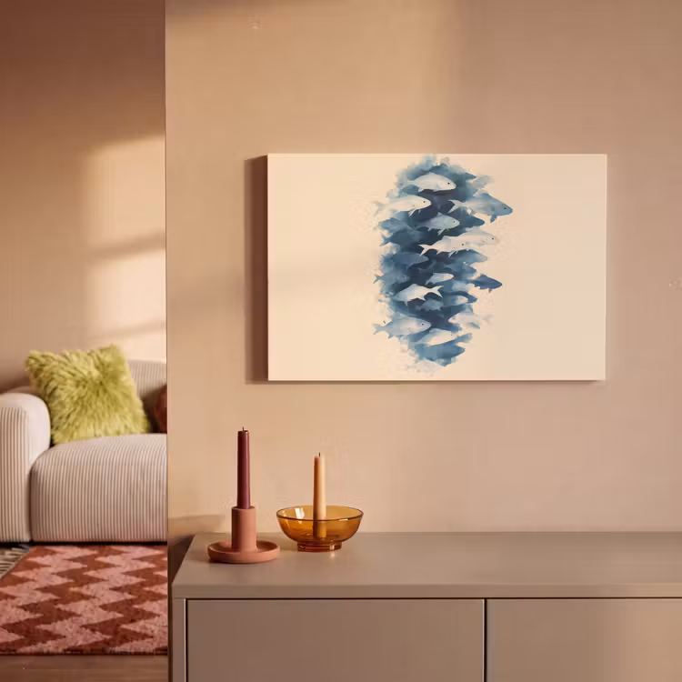 Vissen - Minimalistisch - Blauw canvas 2cm klein -sfeer1