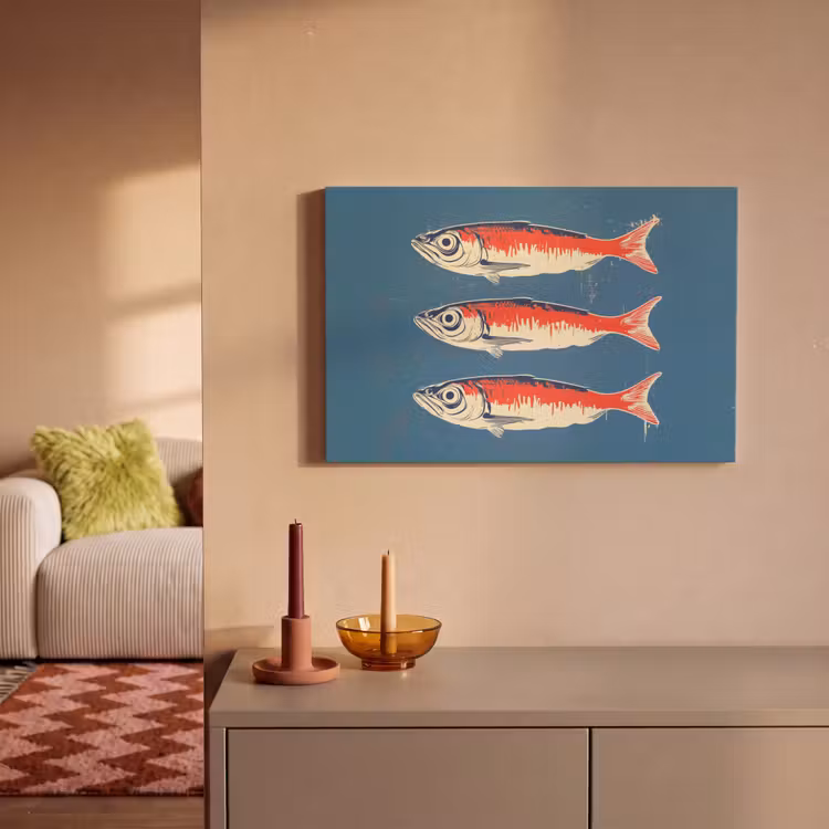 Vissen - Rood - Blauw canvas 2cm klein -sfeer1