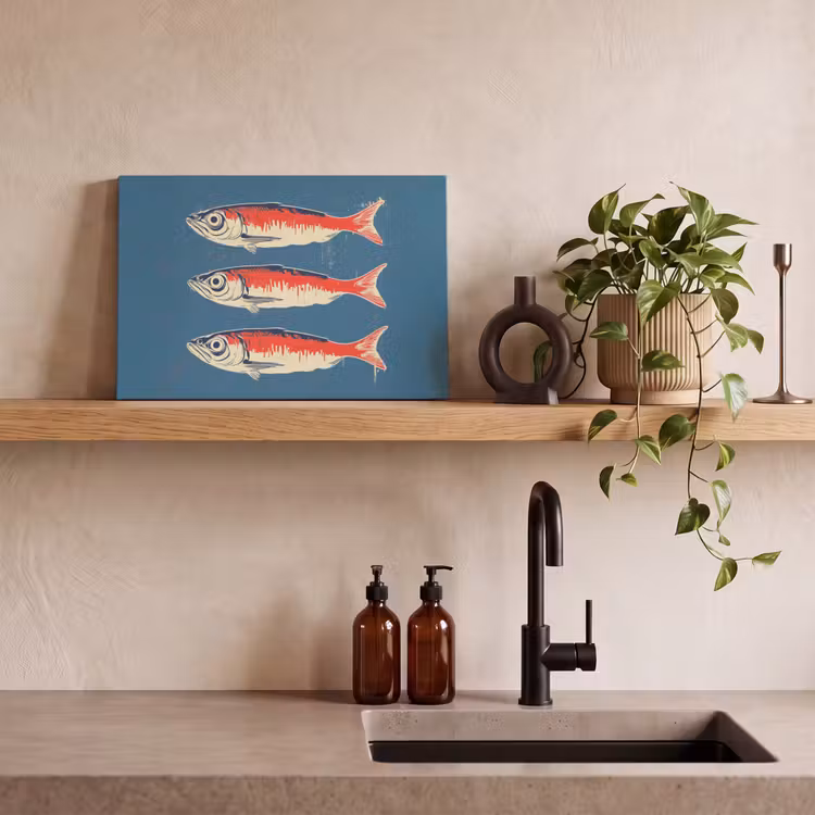 Vissen - Rood - Blauw canvas 2cm klein -sfeer3