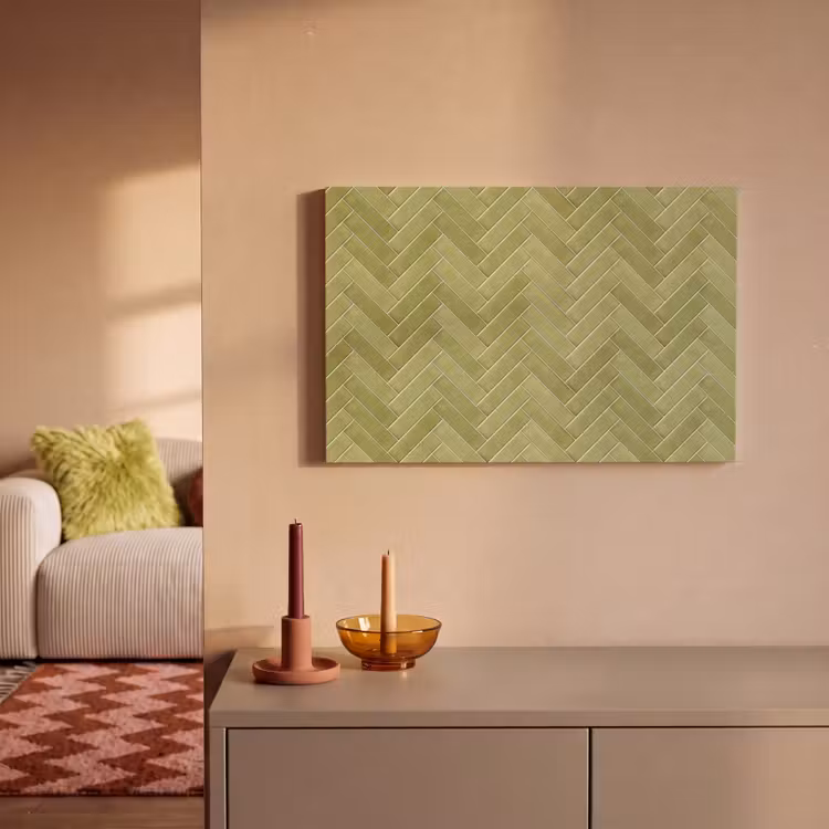 Visgraat - Wandtegel - Olijfgroen canvas 2cm klein 34 -sfeer1