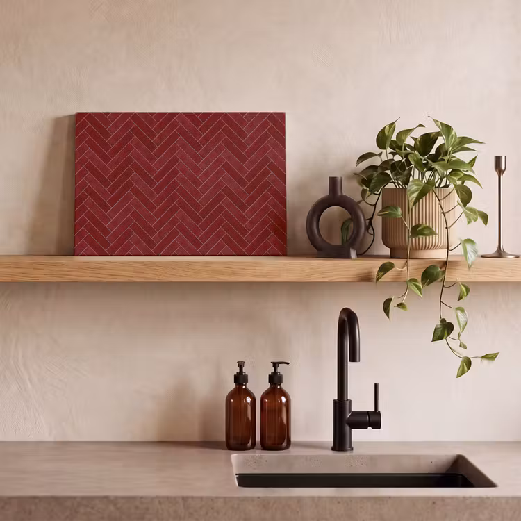 Visgraat - Wandtegel - Bordeaux - Rood canvas 2cm klein 34 -sfeer3