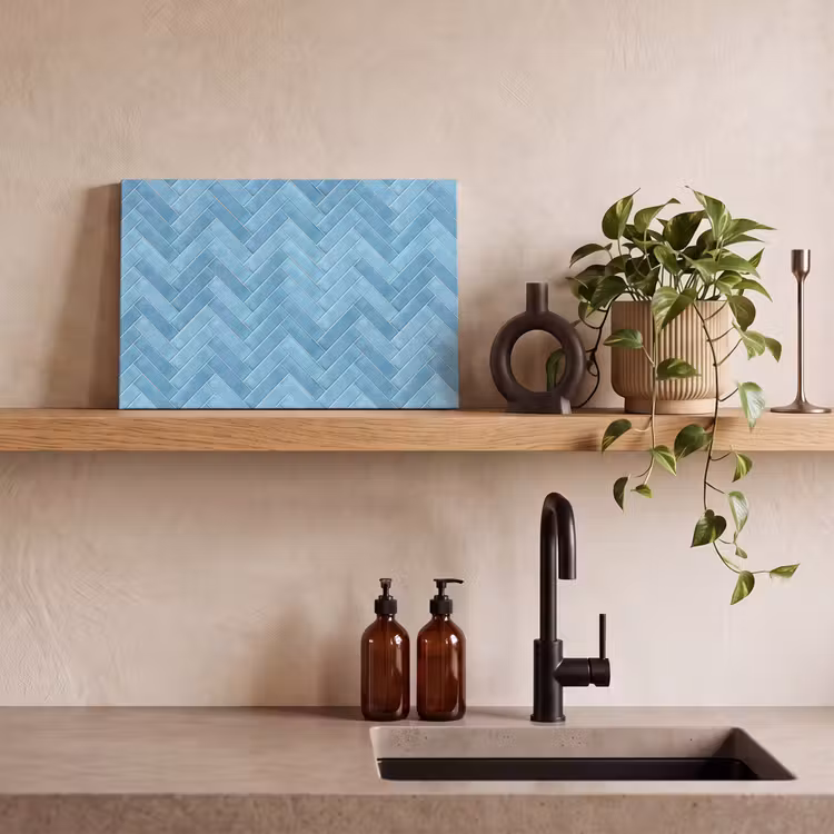 Visgraat - Wandtegel - Lichtblauw canvas 2cm klein 34 -sfeer3