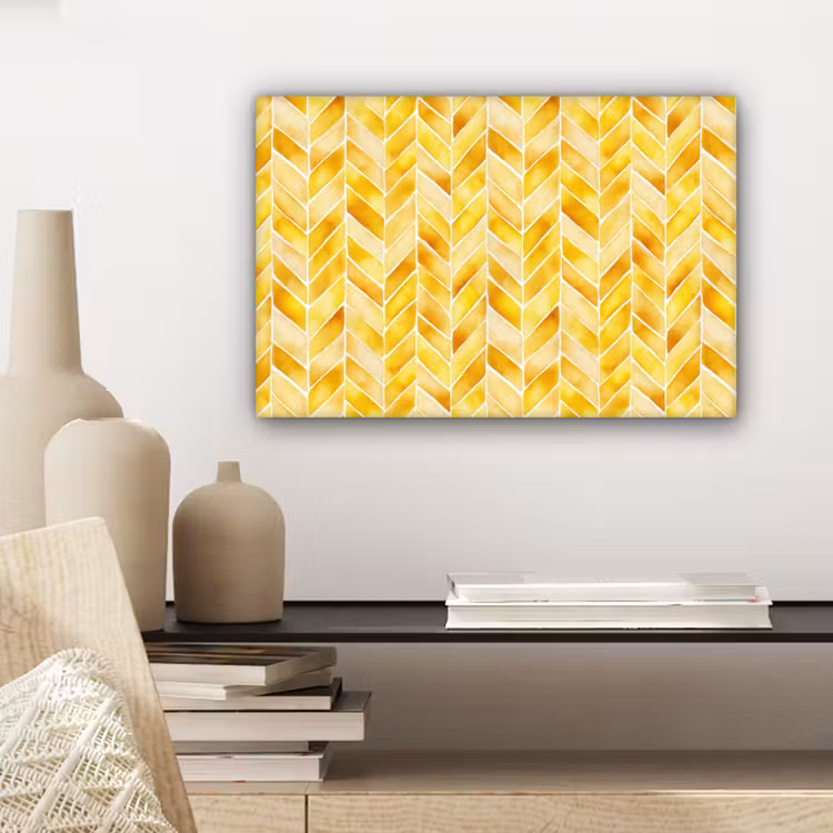 Visgraat - Aquarel - Patronen - Goudgeel canvas 2cm klein 34 -sfeer6