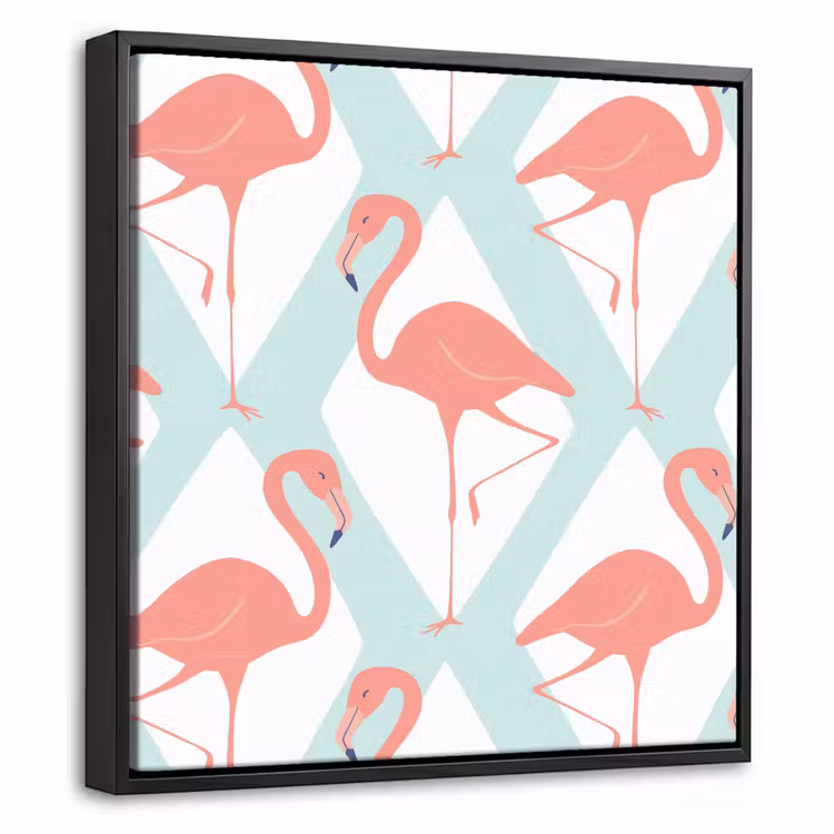 Flamingo - Mintgroen - Ruit Canvas met baklijst klein 1124 -threedimensional_3d_global