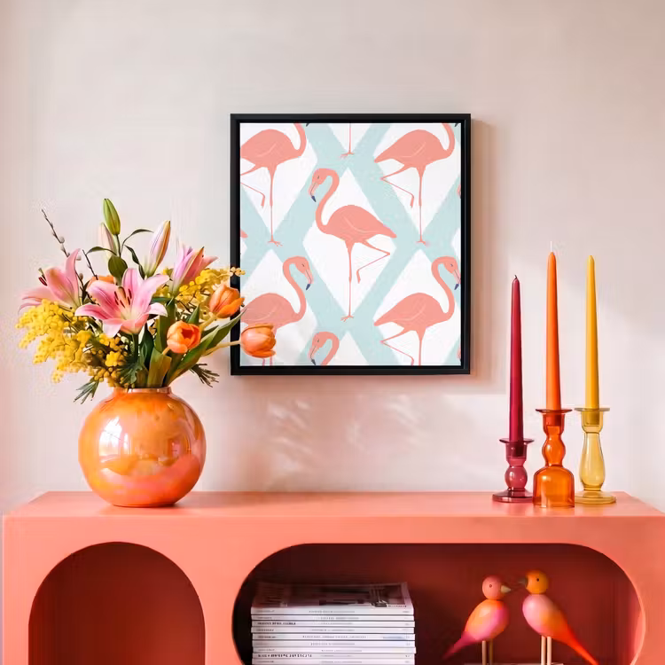 Flamingo - Mintgroen - Ruit Canvas met baklijst klein 1124 -atmosphere_sfeer3_global