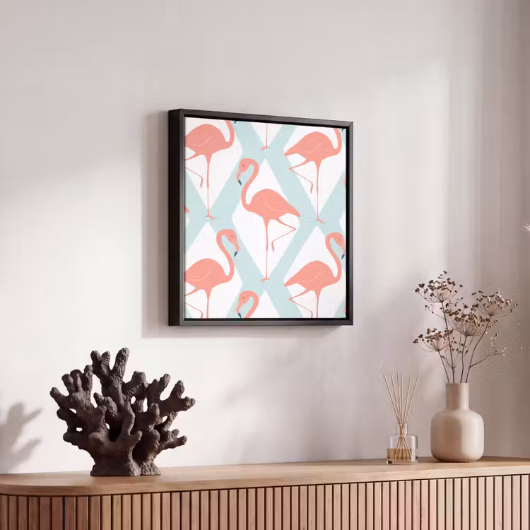 Flamingo - Mintgroen - Ruit Canvas met baklijst klein 1124 -atmosphere_sfeer4_global
