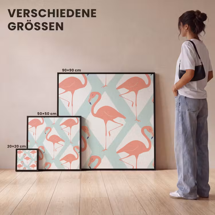 Flamingo - Mintgroen - Ruit Canvas met baklijst klein 1124 -comparison_formatenoverzicht_DE