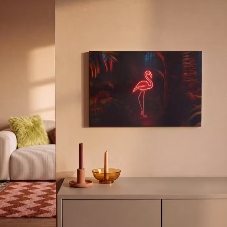 Flamingo - Roze - Neon - Licht canvas 2cm klein -sfeer1