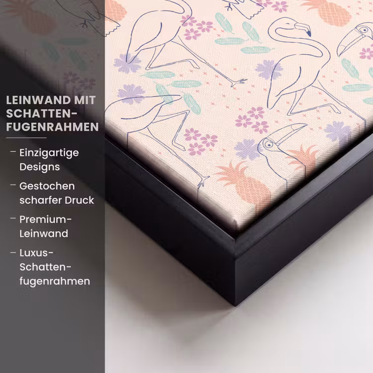 Flamingo - Toekan - Tropisch - Patroon Canvas met baklijst klein 1124 -uniquesellingpoint_productkenmerken_DE