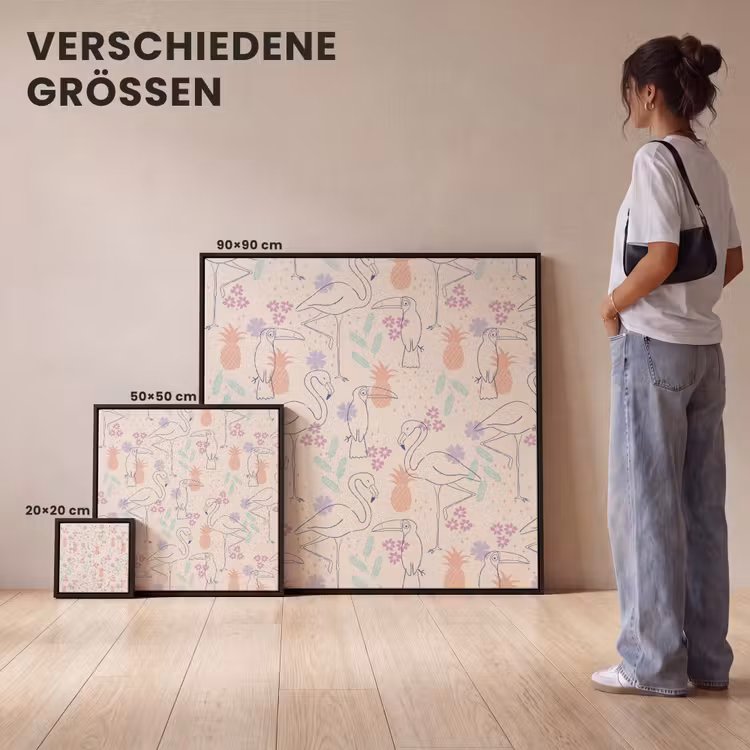 Flamingo - Toekan - Tropisch - Patroon Canvas met baklijst klein 1124 -comparison_formatenoverzicht_DE