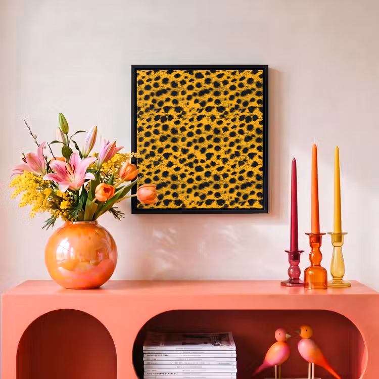 Vlekken - Oranje - Luipaard Canvas met baklijst klein 1124 -atmosphere_sfeer3_global